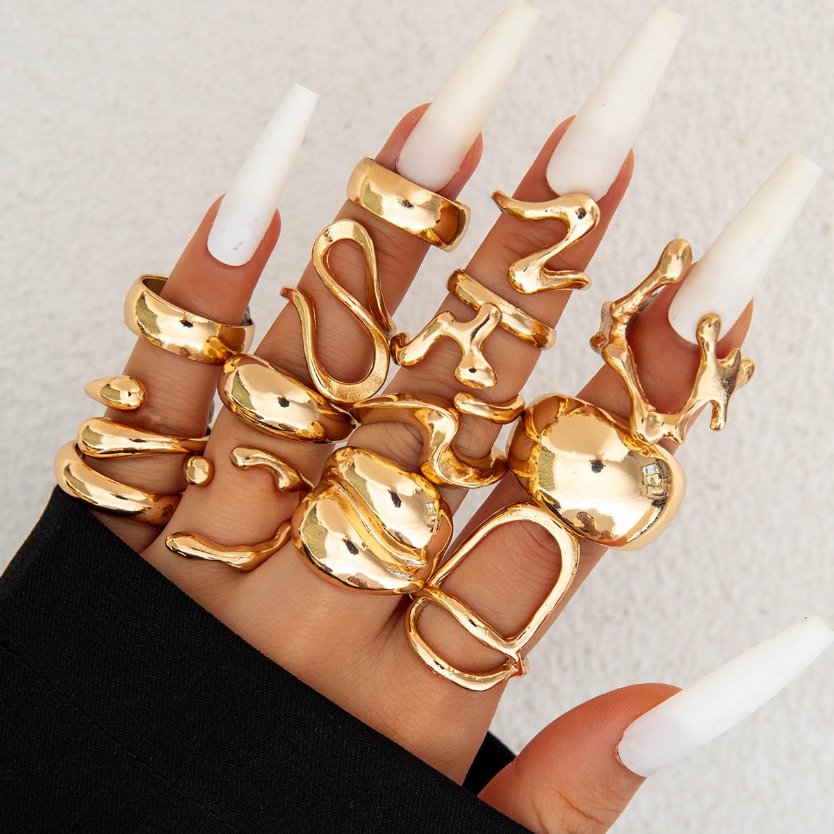 RS178: Maximalistic Finger Ring Sets (golden) - 15pcs