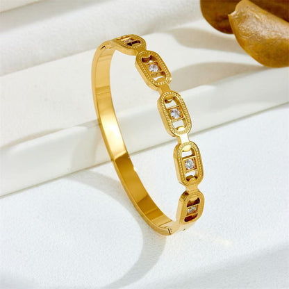 CB08: 18k Gold Plated Premium Stainless Steel Cuff Bangles: Rectangle Diva