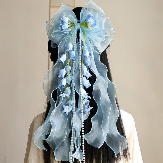 3D Mesh Bow Tulip Hair Clip: Blue
