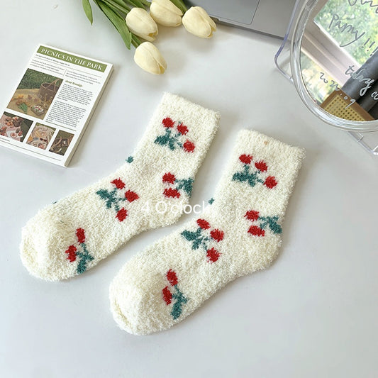 Cottagecore Cozy Socks: Creamy Cherry