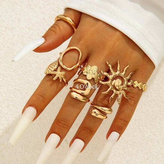 ✨RS92: Maximalistic Finger Ring Sets (Golden) - 8pcs (Full set adjustable)