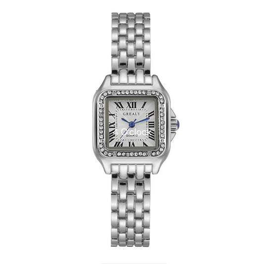 W02: GREALY Branded Wrist Watch: Silver with diamonds (WITH BOX)