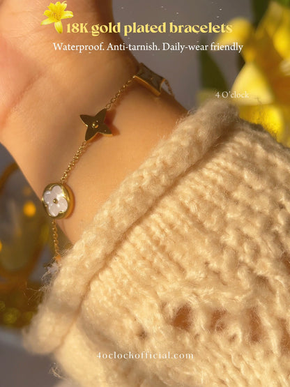 B46: 18k Gold Plated Stainless Steel Minimalist Bracelet:White Star