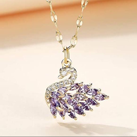 P10: 18k Gold Plated Stainless Steel Minimalist Necklace: Silver Purple Swan
