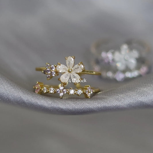 💍R236: Stainless Steel Zircon Minimalistic Finger Ring: Crystal Bloom (1pc) (With Box)✨