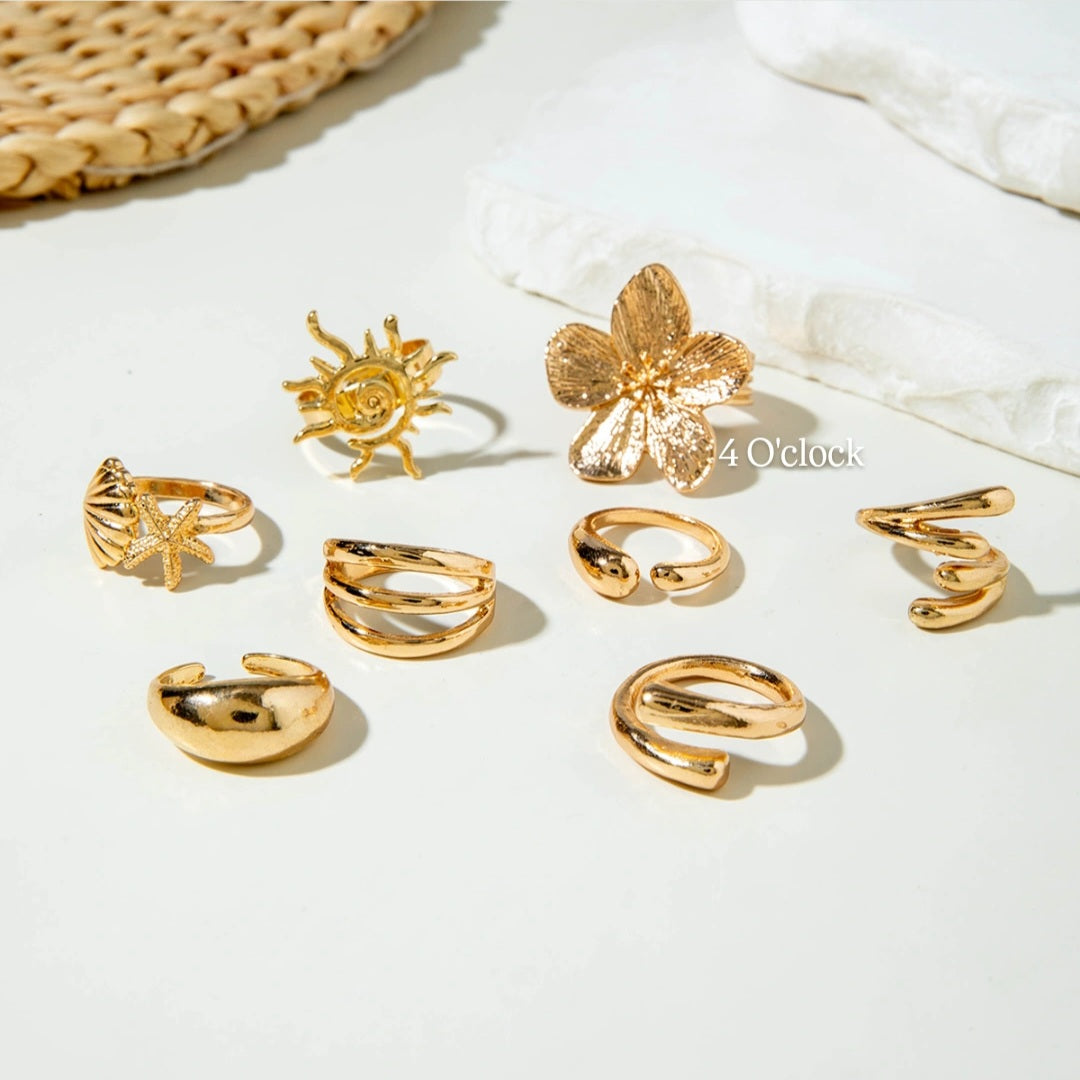 ✨RS93: Maximalistic Finger Ring Sets (Golden) - 8pcs (Full set adjustable)