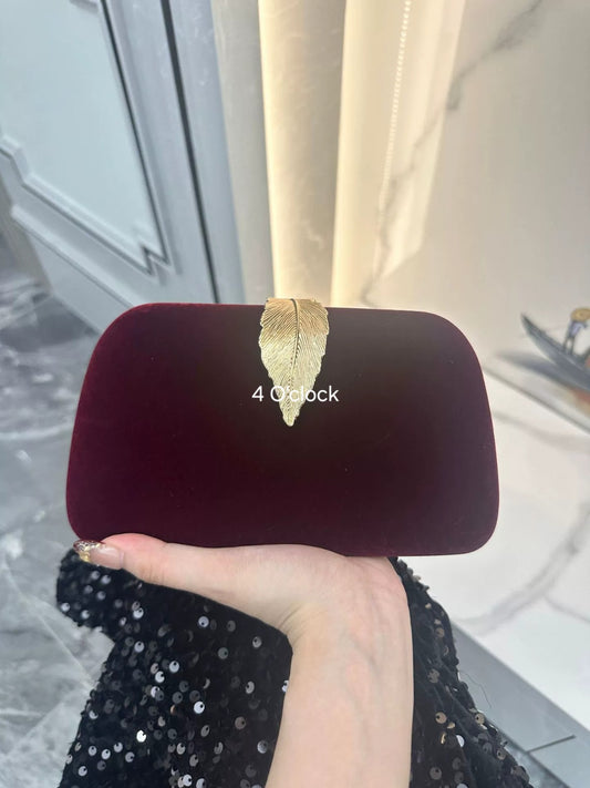 Velvet Leaf Clutch: Burgundy
