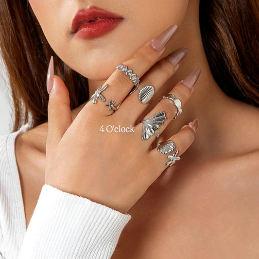 ✨RS73: Maximalistic Finger Ring Sets (Silver) - 6pcs (Full set adjustable)
