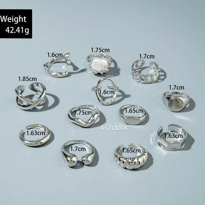 ✨RS57: Maximalistic Finger Ring Sets (Silver) - 12pcs (Adjustable-Non adjustable mixed sizes)