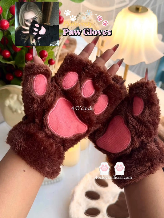Cat Paw Plush Hand Gloves: Dark Brown