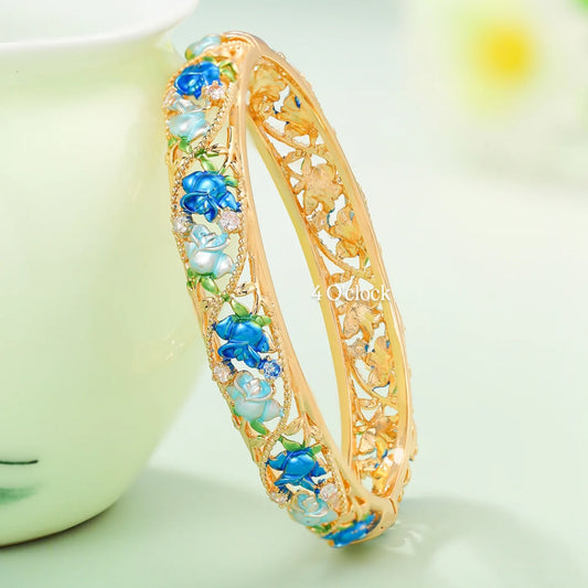 ✨🏰VC06: Cloisonné Vintage Victorian Bangles : Blue 🌸🕯️