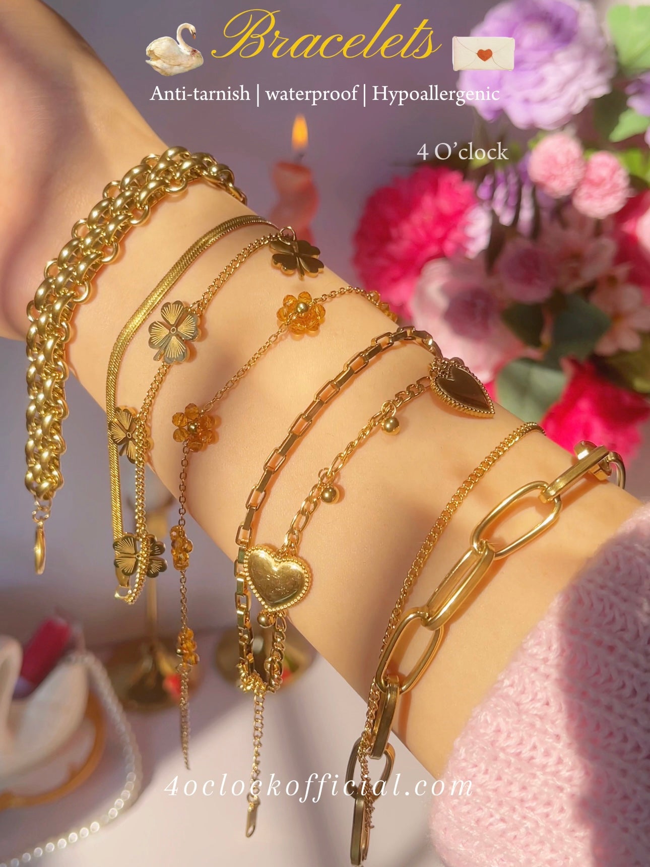 B08: 18k Gold Plated Stainless Steel Minimalist Bracelet:Watch Chain (Silver)