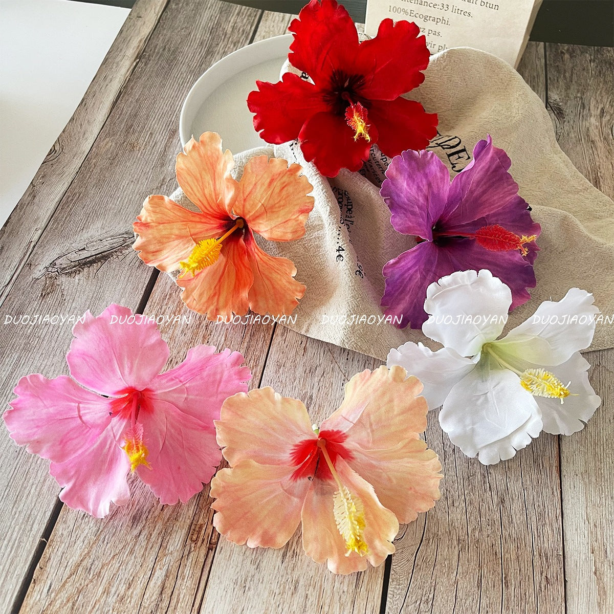 Hibiscus Flower Side Hair Clip: Champagne