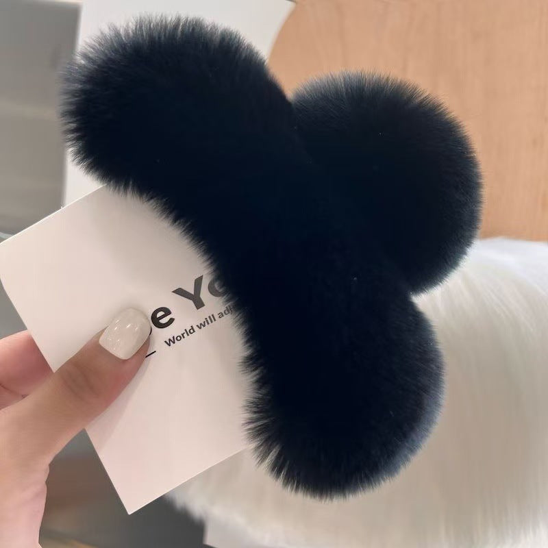 Softest Plushy Hair Claw Clip: Black