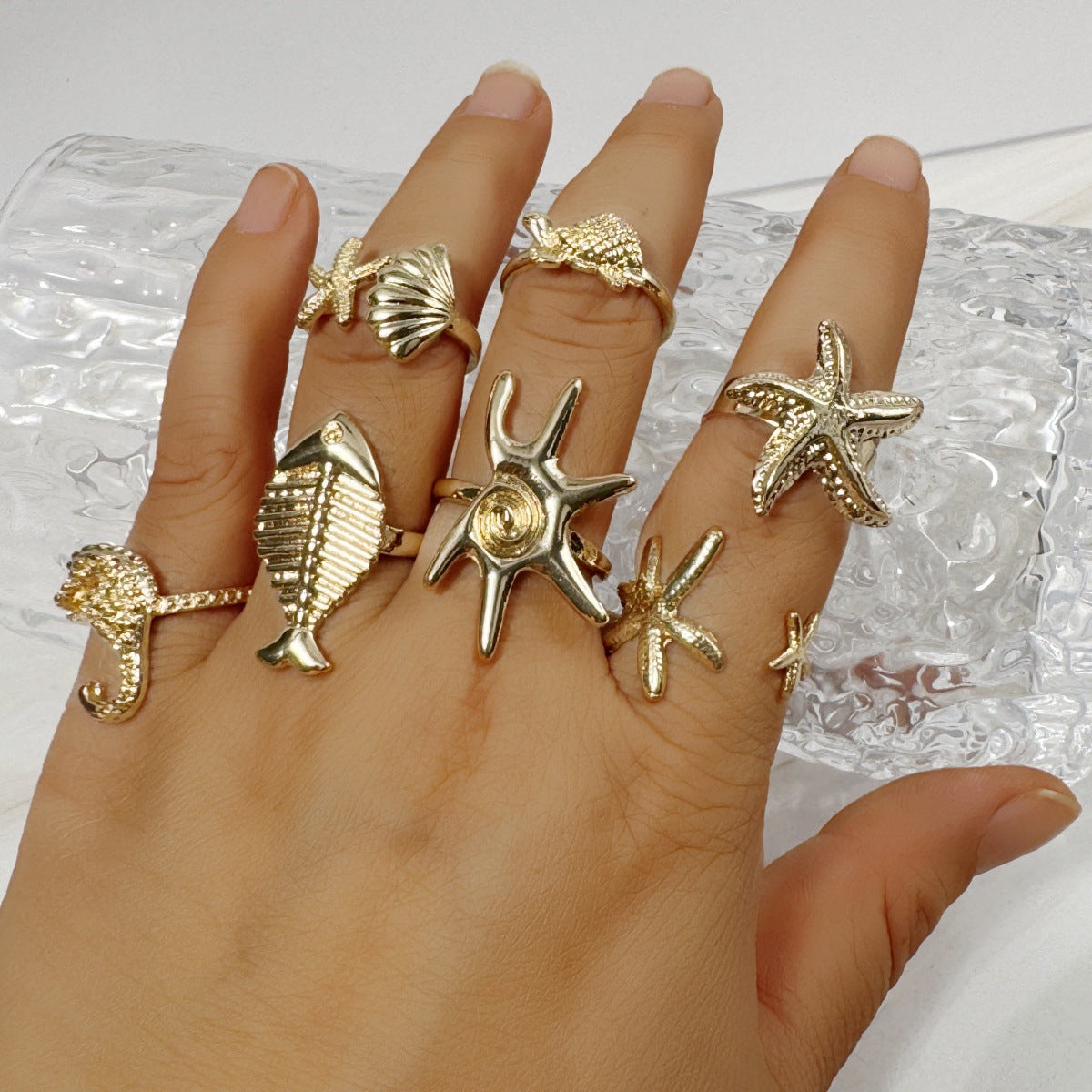 RS130: Maximalistic Finger Ring Sets (Golden) - 7pcs
