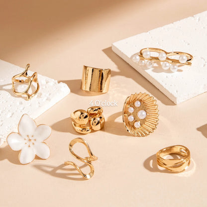 ✨RS53: Maximalistic Finger Ring Sets (Golden) - 8pcs (Adjustable-Non adjustable mixed sizes)