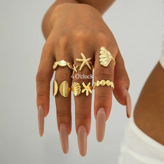 ✨RS72: Maximalistic Finger Ring Sets (Golden) - 6pcs (Full set adjustable)