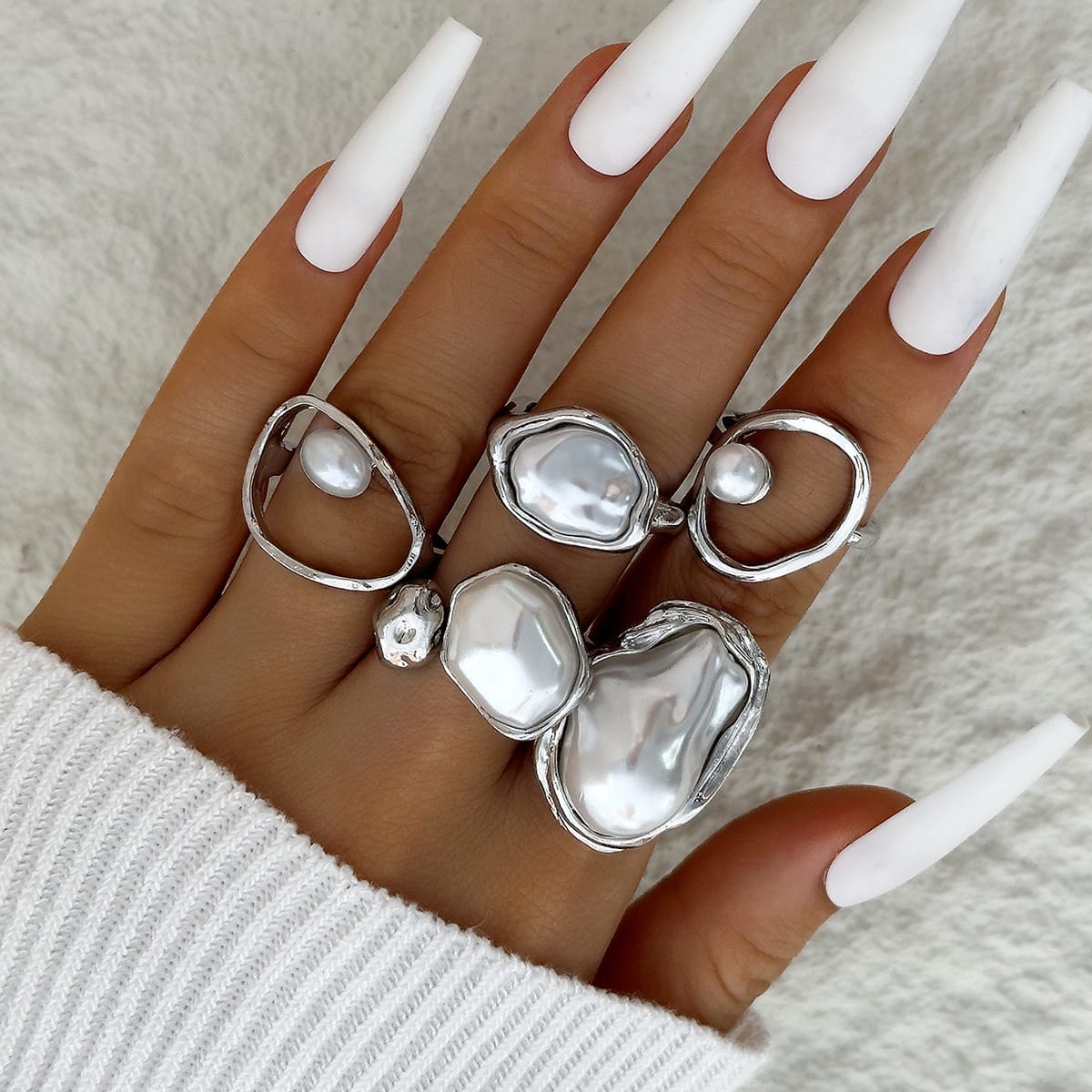 RS153: Maximalistic Finger Ring Sets (silver) - 5pcs
