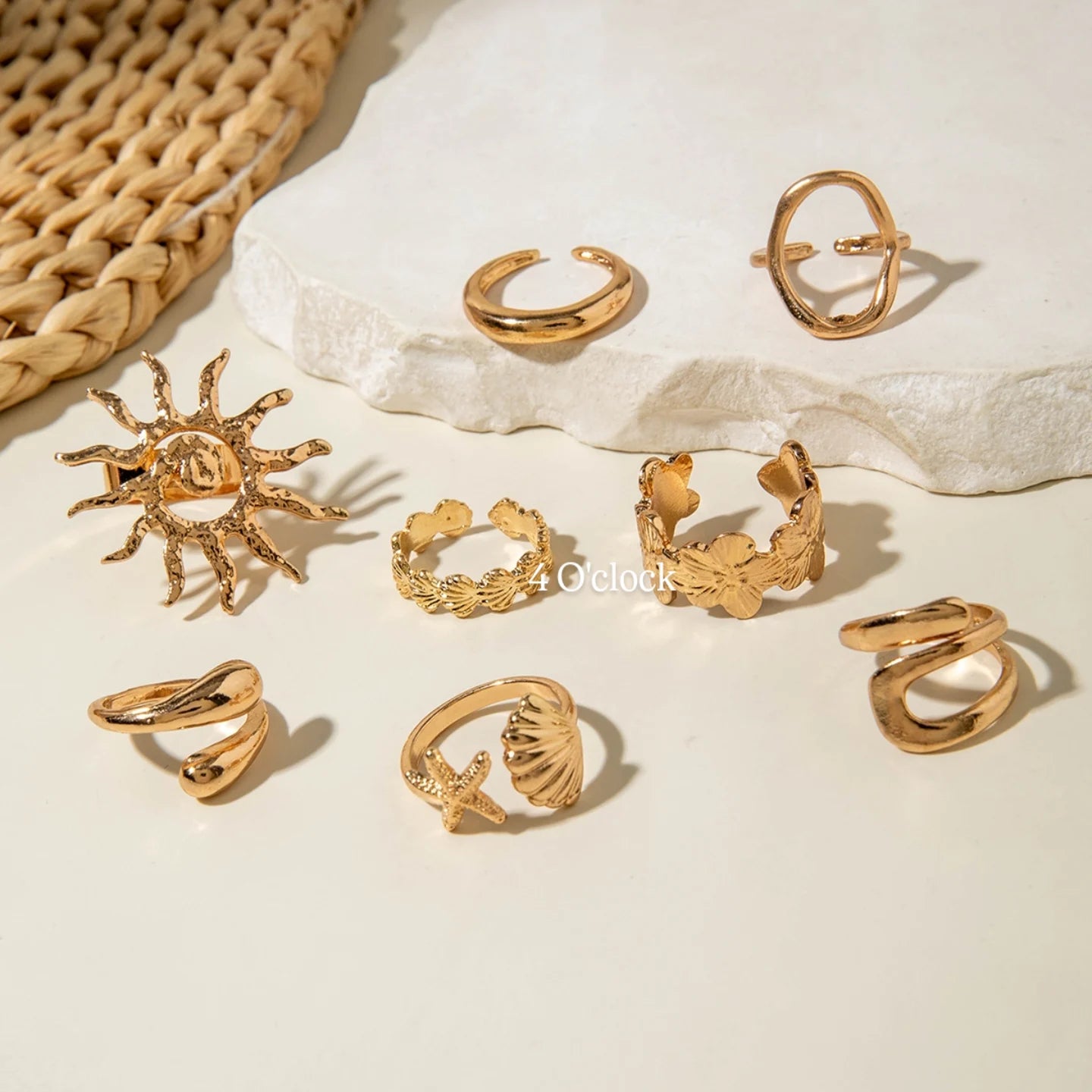 ✨RS92: Maximalistic Finger Ring Sets (Golden) - 8pcs (Full set adjustable)