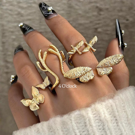 ✨RS95: Maximalistic Finger Ring Sets (Golden) - 6pcs (Full set adjustable)