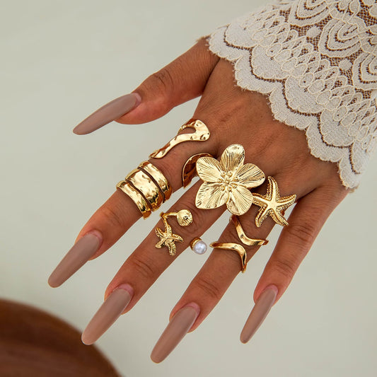 RS69: Maximalistic Finger Ring Sets (Golden) - 6pcs