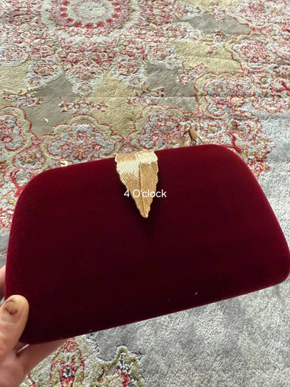 Velvet Leaf Clutch: Burgundy