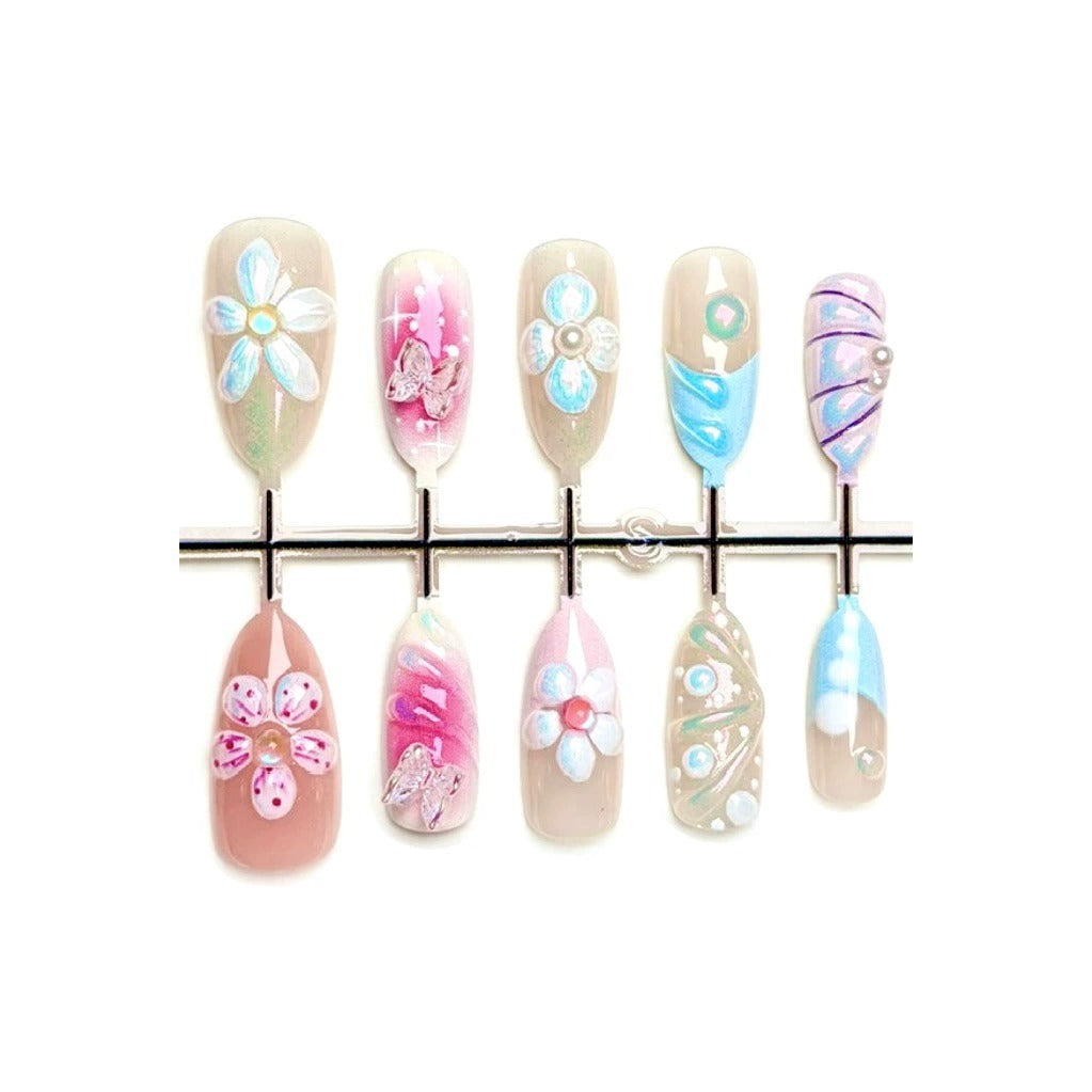 N20: Press On Nails: Spring Whisper. Size S (10 Pcs) - With 12pcs FREE glue stickers.