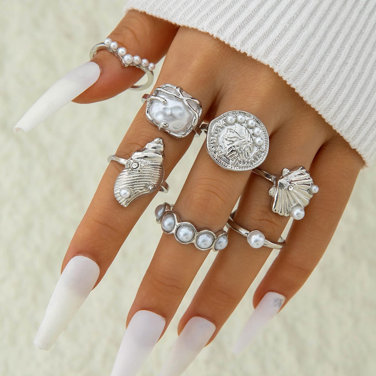 RS172: Maximalistic Finger Ring Sets (silver) - 7pcs