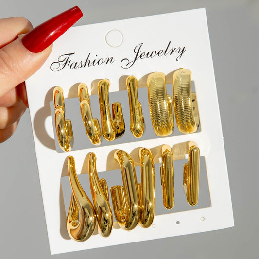 ES5: Maximalist Golden Earrings Set (6 pair)