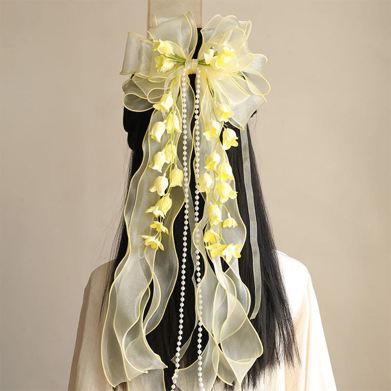 3D Mesh Bow Tulip Hair Clip: Yellow