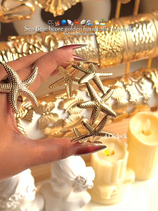 ✨HC140: 18k Gold Plated Stainless Steel Handcuff for Stack: Starfish Cuff (Golden)✨