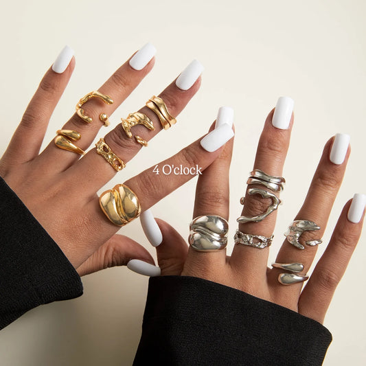 ✨RS50: Maximalistic Finger Ring Sets (Golden & Silver) - 12pcs (full set adjustable)