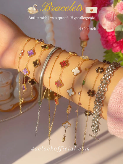 B08: 18k Gold Plated Stainless Steel Minimalist Bracelet:Watch Chain (Silver)