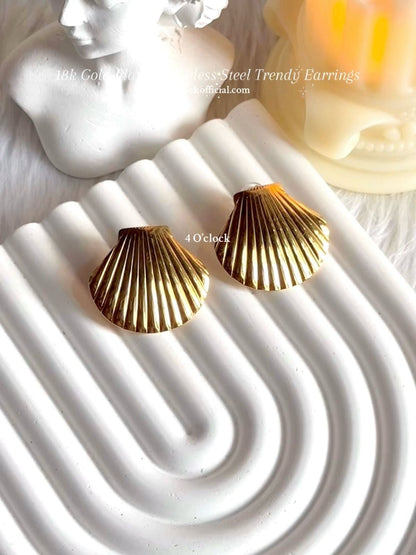 GE24: Stainless Steel Earrings: Striped Scallop