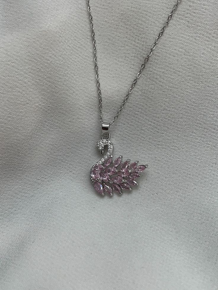 P10: 18k Gold Plated Stainless Steel Minimalist Necklace: Silver Purple Swan