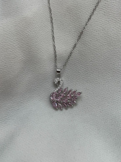 P10: 18k Gold Plated Stainless Steel Minimalist Necklace: Silver Purple Swan