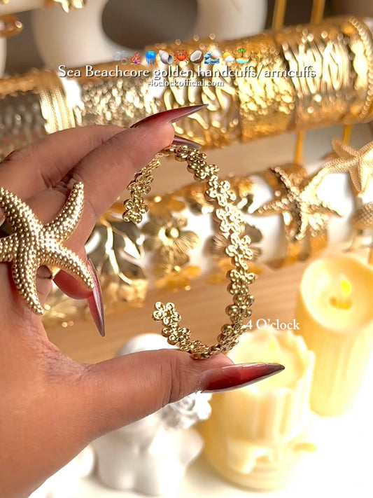 ✨HC28: 18k Gold Plated Stainless Steel Handcuff for Stack: Floral Symphony(Golden)✨