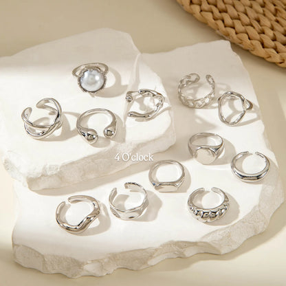 ✨RS56: Maximalistic Finger Ring Sets (Silver) - 12pcs (Adjustable-Non adjustable mixed sizes)