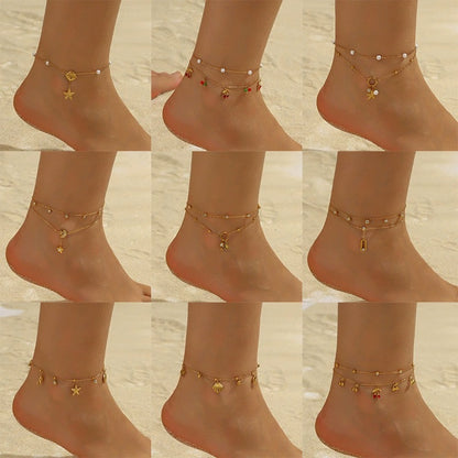 A70: 18K Gold Plated Stainless Steel Minimalist Anklet: Triple Bow