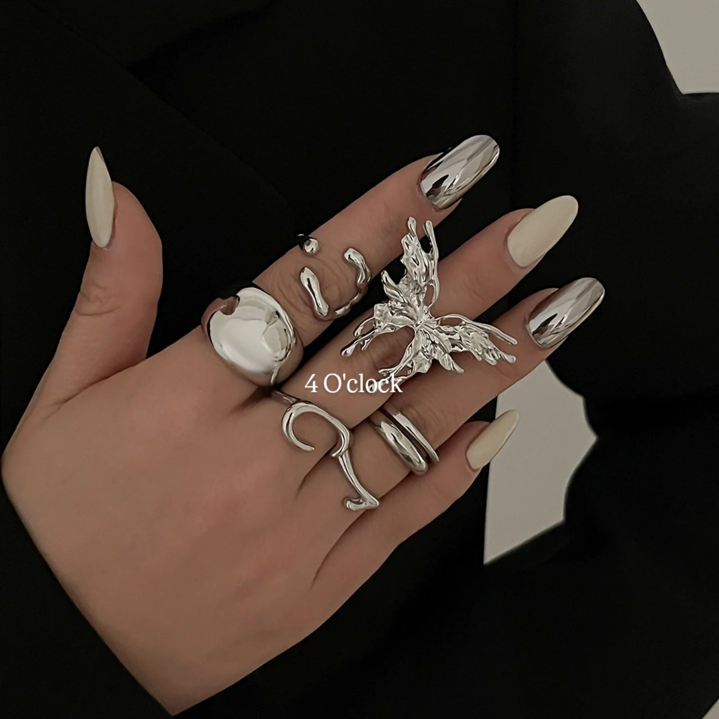 ✨RS112: Maximalistic Finger Ring Sets (Silver) - 6pcs (Adjustable-Non adjustable mixed sizes)