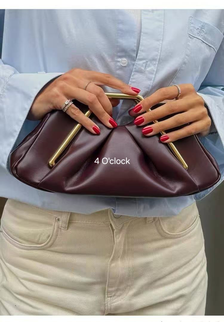 Metal Frame Handbag: Burgundy/Maroon