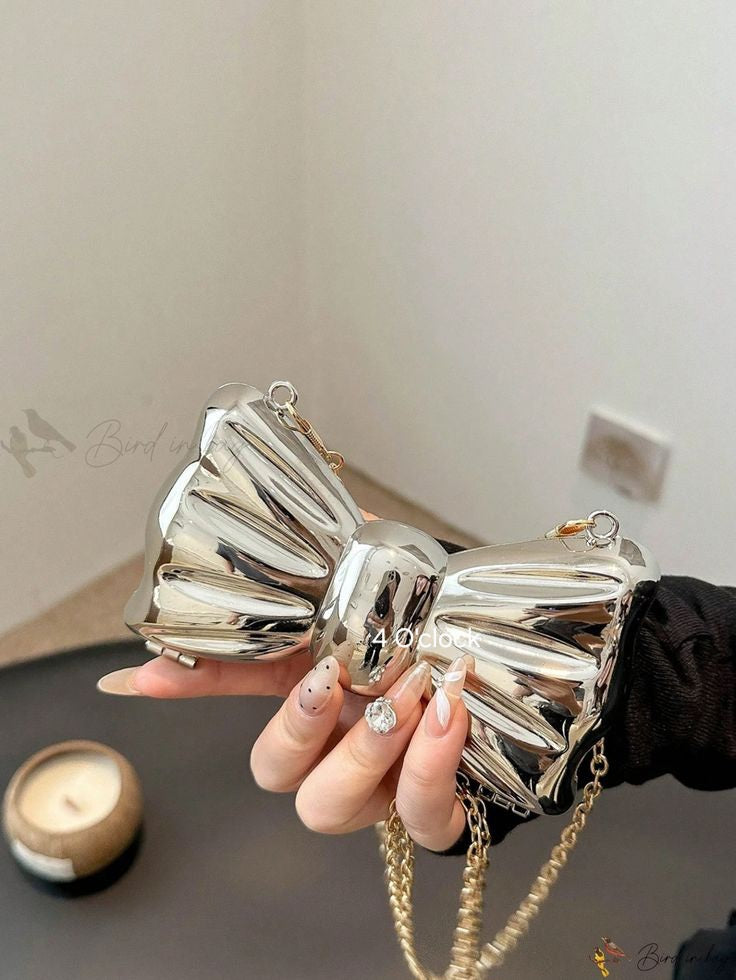 Bow Clutch: Silver