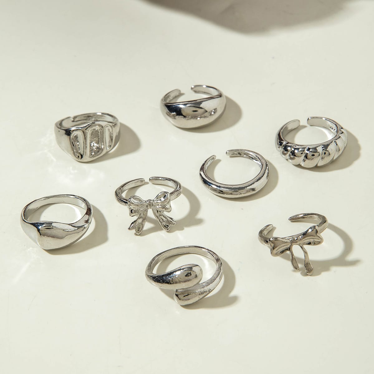 RS148: Maximalistic Finger Ring Sets (silver) - 8pcs