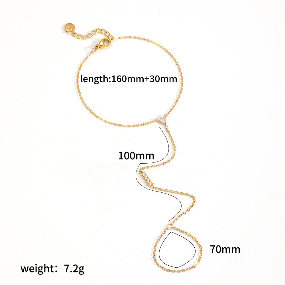 RB10: Stainless Steel Zircon Handchain: Rectangle Minimalist Stone