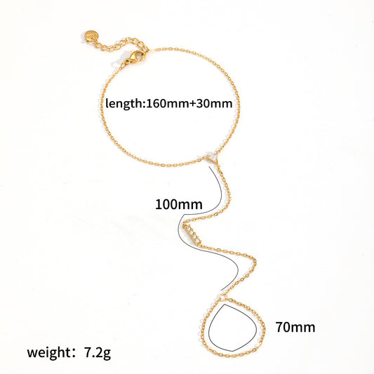 RB10: Stainless Steel Zircon Handchain: Rectangle Minimalist Stone