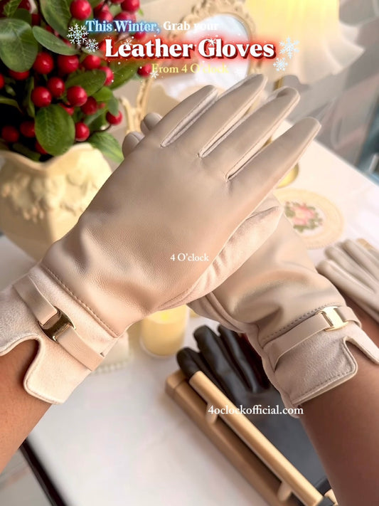 Leather Hand Gloves: White