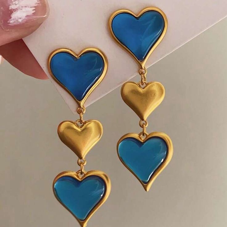 Vintage Earrings: Deep Ocean Heart