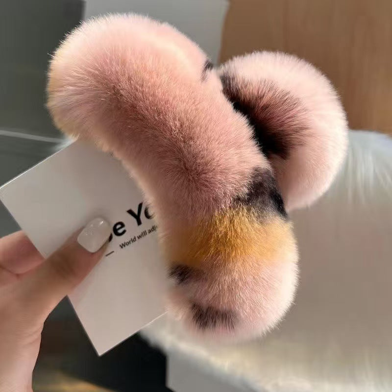Softest Plushy Hair Claw Clip: Pink Leopard
