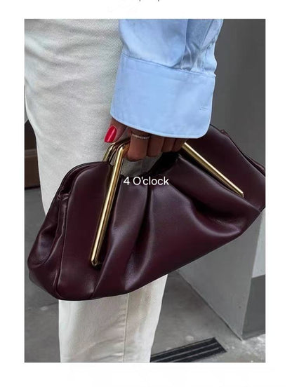 Metal Frame Handbag: Burgundy/Maroon