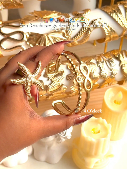 ✨HC142: 18k Gold Plated Stainless Steel Handcuff for Stack: Infinity Cuff (Golden)✨